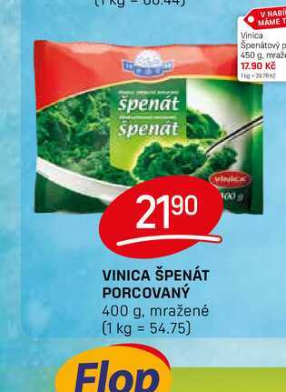VINICA ŠPENÁT PORCOVANÝ 400 g, mražené 