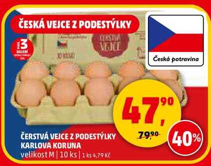 ČERSTVÁ VEJCE Z PODESTÝLKY KARLOVA KORUNA velikost M, 10 ks