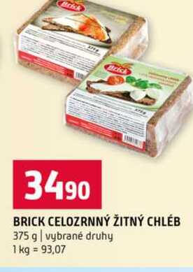 BRICK CELOZRNNÝ ŽITNÝ CHLÉB 375 g vybrané druhy 