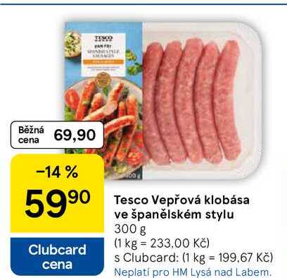 Tesco Vepřová klobása ve španělském stylu, 300 g 