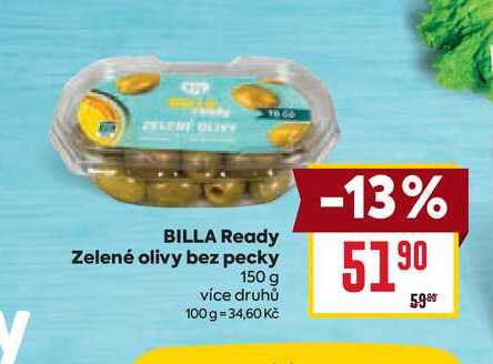 BILLA Ready Zelené olivy bez pecky 150g
