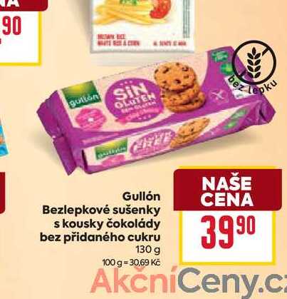 Gullón Bezlepkové sušenky s kousky čokolády bez přidaného cukru 130 g
