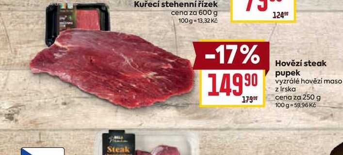 Hovězí steak pupek vyzrálé hovězí maso z Irska cena za 250 g