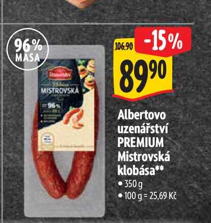  Albertovo uzenářství PREMIUM Mistrovská klobása 350 g