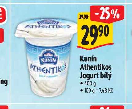   Kunín Athentikos Jogurt bílý  400 g 