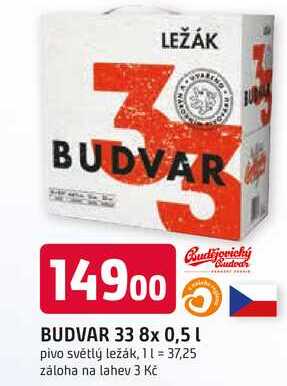 BUDVAR 33 8x 0,5l pivo světlý ležák