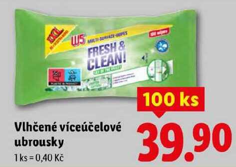 Vlhčené víceúčelové ubrousky, 100 ks