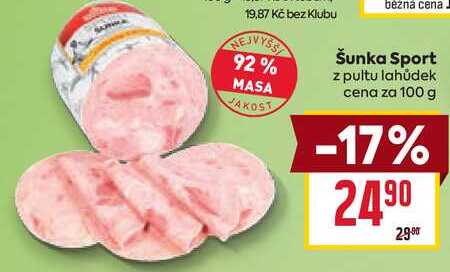 Šunka Sport z pultu lahůdek cena za 100 g 