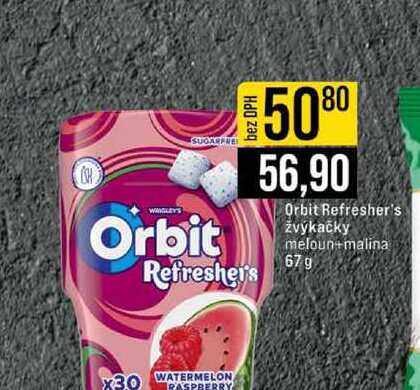 Orbit Refresher's žvýkačky meloun+malina 67 g 