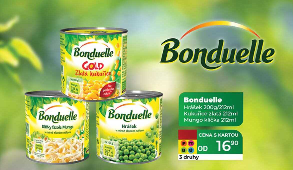 Bonduelle Hrášek 200g/212ml Kukuřice zlatá 212ml Mungo klíčka 212ml