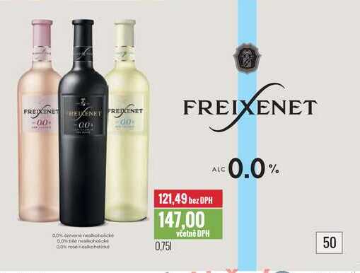FREIXENET 0,0% červené nealkoholické, 0,0% bílé nealkoholické, 0,0% rosé nealkoholické 0,75l