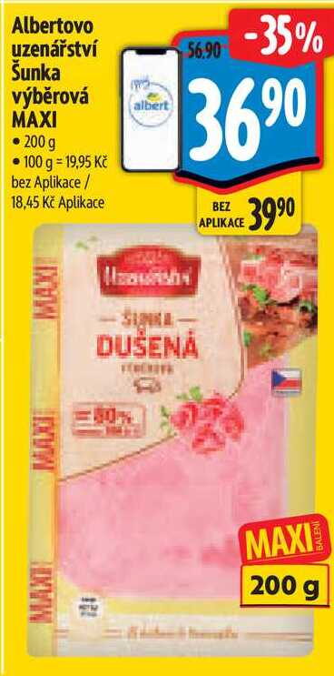 Albertovo uzenářství Šunka výběrová MAXI, 200 g