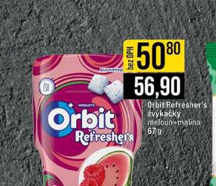 Orbit Refresher's žvýkačky meloun+malina 67g 