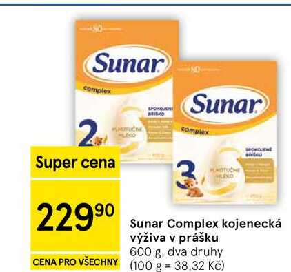 Sunar Complex kojenecká výživa v prášku, 600 g. dva druhy 