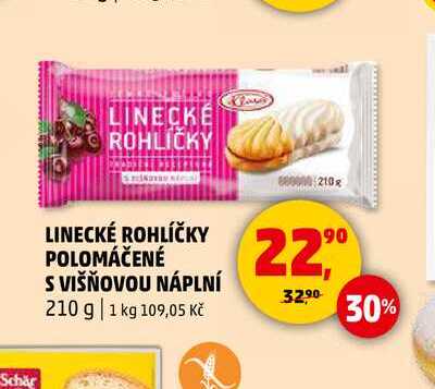 LINECKÉ ROHLÍČKY POLOMÁČENÉ S VIŠŇOVOU NÁPLNÍ, 210 g 
