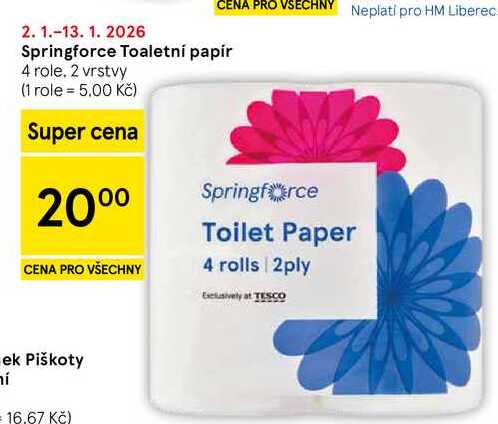 Springforce Toaletní papír, 4 role. 2 vrstvy