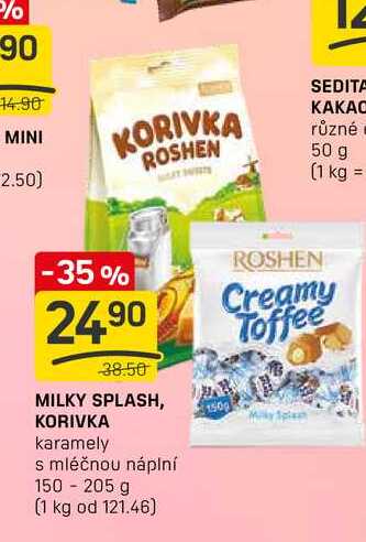 MILKY SPLASH, KORIVKA karamely s mléčnou náplní 150 - 205 g