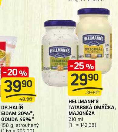 HELLMANN'S TATARSKÁ OMÁČKA, MAJONÉZA 210 ml