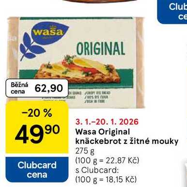 Wasa Original knäckebrot z žitné mouky, 275 g 