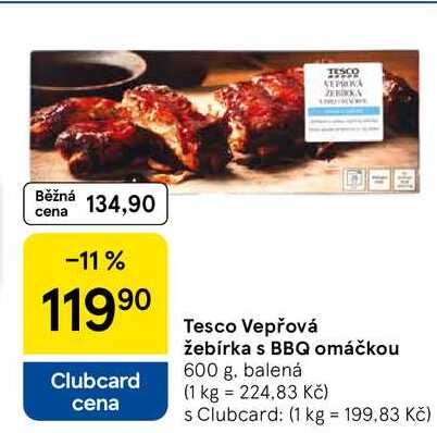 Tesco Vepřová Žebírka s BBQ omáčkou, 600 g, balená  
