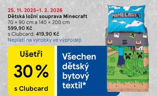 Dětská ložní souprava Minecraft ,70 x 90 cm a 140 x 200 cm
