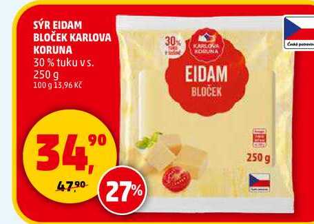 SÝR EIDAM BLOČEK KARLOVA KORUNA, 250 g 