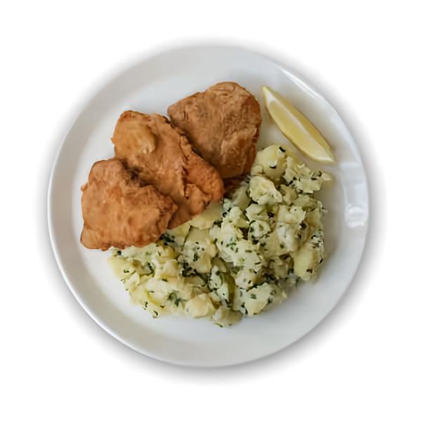 Hotovky by Košík Smažený kuřecí řízek, mačkané brambory s máslem