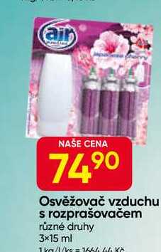 Osvěžovač vzduchu s rozprašovačem různé druhy 3×15 ml 