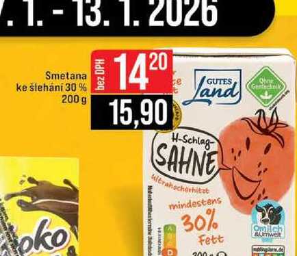 Smetana ke šlehání 30 % 200 g 