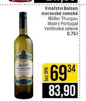 Vinařství Baloun moravské zemské Müller Thurgau Modrý Portugal Veltlínské zelené 0,75l