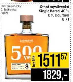 Stará myslivecká Single Barrel 40% BYO Bourbon 0,7l