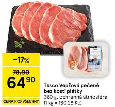 Tesco Vepřová pečeně bez kosti plátky, 360 g 