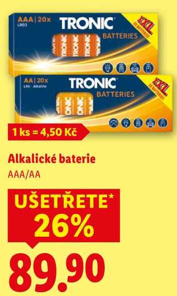 Alkalické baterie, 20 ks
