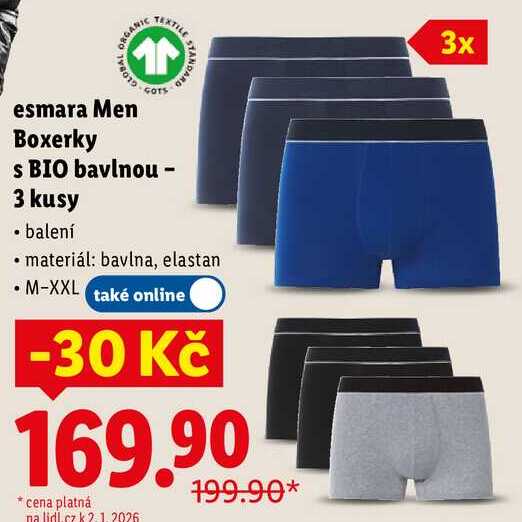esmara Men Boxerky s BIO bavlnou - 3 kusy 