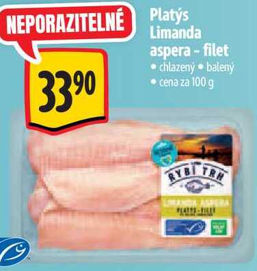 Platýs Limanda aspera - filet, cena za 100 g  