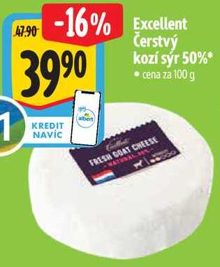 Excellent Čerstvý kozí sýr 50%, cena za 100 g 