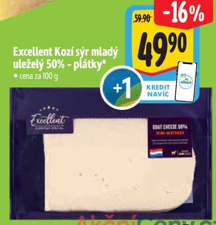 Excellent Kozí sýr mladý uleželý 50% - plátky, cena za 100 g