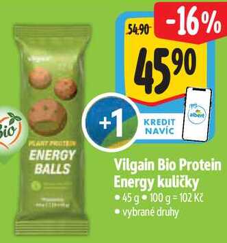 Vilgain Bio Protein Energy kuličky, 45 g