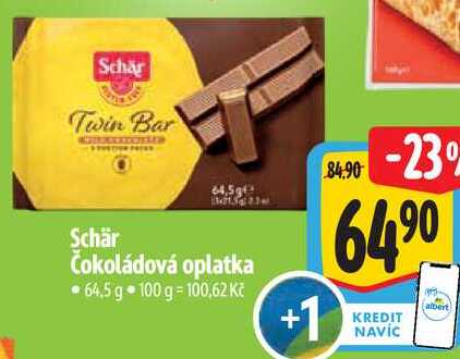 Schär Čokoládová oplatka, 64,5 g 