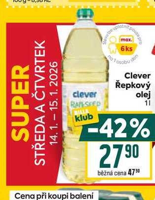 Clever Řepkový olej 1l