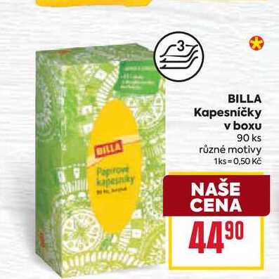 BILLA Kapesníčky v boxu 90 ks