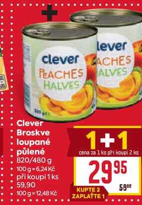 Clever Broskve loupané půlené 820/480 g