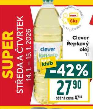 Clever Řepkový olej 1l