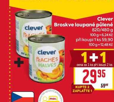Clever Broskve loupané půlené 820/480 g