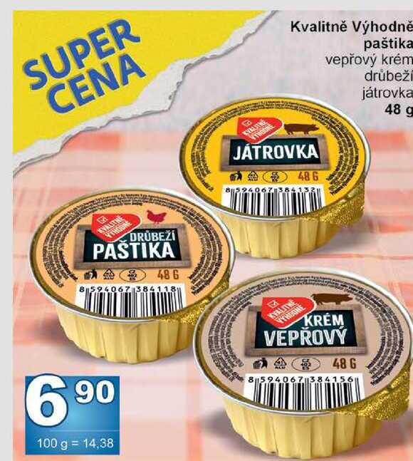 Kvalitně Výhodně paštika vepřový krém drůbeží játrovka 48 g 