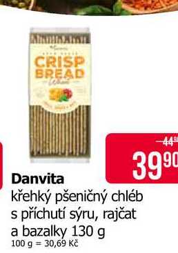 Danvita křehký pšeničný chléb s příchutí sýru, rajčat a bazalky 130 g