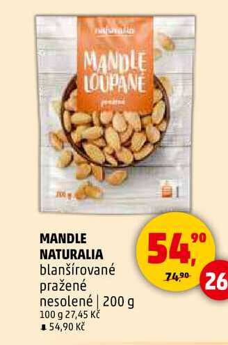 MANDLE NATURALIA blanšírované pražené nesolené, 200 g