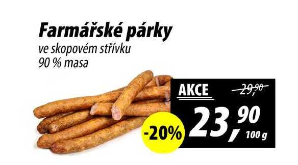 Farmářské párky ve skopovém střívku 90% masa, 100 g