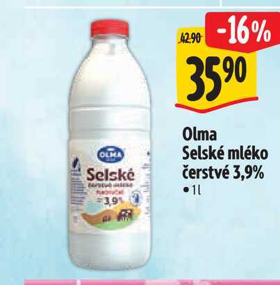 Olma Selské mléko čerstvé 3,9% 1 l