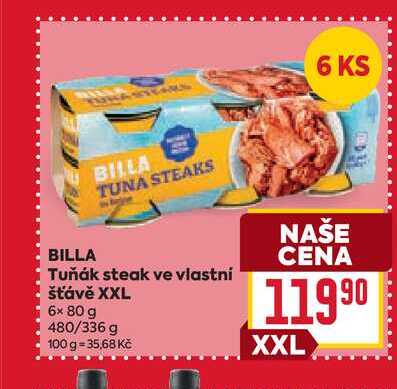 BILLA Tuňák steak ve vlastní šťávě XXL 6x 80 g  